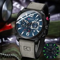 Curren 8398 Мужские часы модные водонепроницаемые мужские многофункциональные хронограф Кожа кожа шесть игл календарь Quartz Watch 220524