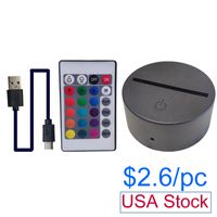 USA Stock RGB USB-Kabel-Touch-Lampe LED-Lampe Base 3D Nachtlicht Acryl-Platten-Halter-Halter-Fernbedienung für Bar-Restaurant