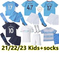 Crianças Jersey de futebol de meias de crianças manchester 22 23 G. Jesus City Grealish Haaland Sterling Ferran de Bruyne Foden 2021 2022 Camisas de futebol Man Uniform Men Kids Kit Conjuntos de kits