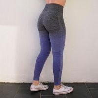 Yoga outfit broek training panty gym fitness leggings vrouwen ombre naadloos in blauwgroen hoog getailleerd