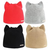 Beanie/Skull Caps Korean Version Solid Color Simple Warm Earmuffs Hat For Women Cat Beanies Ear Flaps Ladies Skullies Touca Cap13062