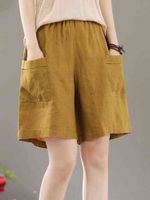 Kadınlar Yaz Günlük Şortları Yeni Varış Vintage Style Düz Renk Pamuk Keten Gevşek Kadın Yüksek Bel Kısa Pantolon B J220527