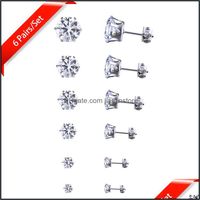 Stud Earrings Jewelry 3-8Mm 6 Pairs Set Korean Cz Set For Women Fashion Bling Cubic Zirconia Stone Earring Female 2021 Bride Wedding Drop De