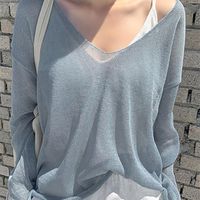 Aachoae Femmes Casual V Neck Tricoted Clouse Solid Loose Ladies Tops Batwing Sleeve Voir à travers la chemise sexy Roupas Feminina 220517