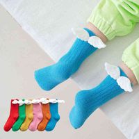 Baby Girls Knee Socks Angel Wing Spring Fall Coral Fleece Socks Solid Candy Color Kids Toddler Short Socks For Kids J220621