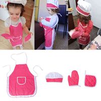 4Pcs Kids Cooking Apron Gloves Hat Set Pink Easter Halloween...