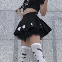 Etekler alışveriş merkezi goth grunge punk kadınlar seksi mini gotik emo ay baskılı pileli etek e-kız yüksek bel a-line sokak kıyafeti clothesskirts