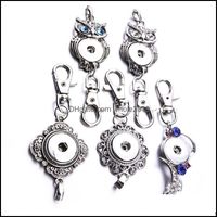 Anneaux clés Bijoux 6Styles Snap Button Chains Crystal Owl 18 mm Keychains pour femmes Drop Delivert 2021 DHBUQ