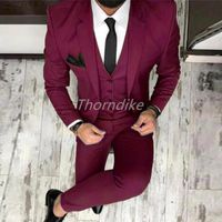Men's Suits & Blazers Thorndike Elegant Wine Red Suit Men's Luxury Wedding Banquet Groom Groomsmen Gentleman Dress 3 PiecesMen's