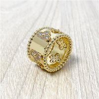 2020 New Four Leaves Clover Zircon Gold Ring For Women Flower Rings Fashion Jewelry For Women Engagement Gift With Box With Stamp320P