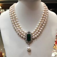 Les colliers pendants vendent 8 à 9 mm Natural White White Ewater Pearl multicouche Collier Zircon Accessoires de mode
