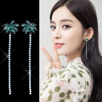 Moda coreana S925 Silver Needle Lindo Coconut Tree Diseñador Pendientes para mujeres Girls Long Tassel Exagerate Dangle Anillos de orejas Joyas