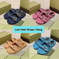 Luxury sandal with box Low- Heel Straps Thong Slide Sandals m...