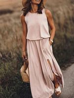 Yaz Günlük Elbise Kadınlar Kolsuz Uzun Maxi Seksi Yan Yarık Tasarımcı Tarzı Moda Sundress Kadın Katı Gevşek 220521
