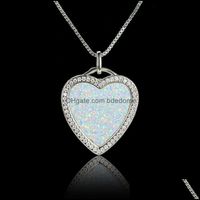 Pendant Necklaces Pendants Jewelry Boho Women Big Love Heart Charm Sier Color White Opal Necklace For Wedding Band Giftspendant Drop Deliv