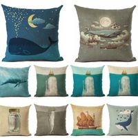 Cuscino/cuscino decorativo in stile nordico in lino cotone cuscino copertina di balene ocean