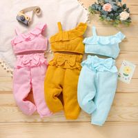 Clothing Sets Baby Girl Clothes Children's Infant Ruffle Solid Sloping Shoulder Tops Bow Trousers 2pcs Set Casual Toddler OutfitsClothin