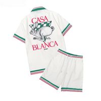 Casablanca-SS 2023 Новый пинг-поннг классические мужские рубашки Prairie Green Print Unisex Свободный британский шелковый рубашка с коротким рукавом дизайнерские дизайнер