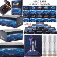 Newest Package 0.8ML MAD LABS White Carts Atomizers Vape Cartridges Gold Empty Glass Thick Cartridges Ceramic Dab Oil Rigs Wax Vaporizer