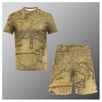 Erkek Trailtsuits Erkekler Sweatshirt Seti 3D Ortaçağ Haritası Baskılı Yaz T-Shirt Şort 2 Parça Kıyafet Moda Sporları Takım O boyun büyük boy