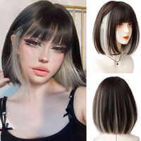 Houyan Short Steep Hair Bob Wig Pony Brown Dyed Silver Pink Black Heat Resistant Synthetic Wig Party J220606