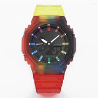 Wallwatches 2100 Men's Sports Digital Sports Watch Worly World World Time Full Full Full Jelly Color LED Pantalla dual
