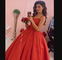 Dubai Red Prom Dresses 2022 Ball Gown Lace Beading Straps Israel Formal Pageant Evening Gowns Women Plus Size Robe De Soiree
