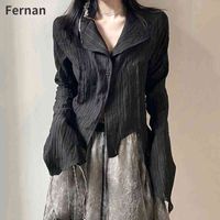 Feiernan Y2k Pleated Button Up Blouse Black Shirts for Women...