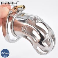 FRRK Large Male Chastity Device Cock Cage Metal Bondage Belt Scrotum Groove Lock Penis Rings Fetish Lockable sexy Toys for Men186I