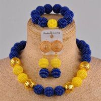 Earrings & Necklace Royal Blue And Yellow African Fashion Jewelry Set Simulated Pearl Costume Nigerian ZZ10204E