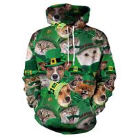 Green Hats and St. Patrick's Day Women Tops Dog Cat Printed Mens Hoodies Sweatshirts Four-leaf Clover Women Pullovers Jumpers295m