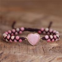 Bracelets de charme Rhodonite Heart and Beads Bracelet Boho String Traided Stretch Yoga Amitié AMAN