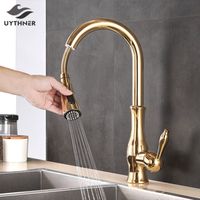 Uythner Gold Polish Swivel Spout Kitchen Sink Faucet Pull Do...