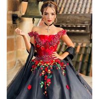 Black Mexican Sweet 16 Dress Quinceanera Dresses Ball Gowns Off the Shoulder Birthday Party Prom Gown vestido de novia