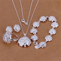 Set di gioielli di moda 925 Orecchini a pendente rosa in argento in argento sterling Bracciale ad anello per donne regali di San Valentino241c