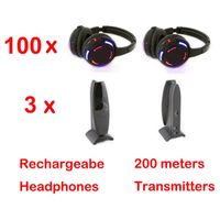 Silent Disco Equipment wireless headphones with Transmitter 100 Pcs Headsets and 3 200m Distance Transmitters214f
