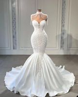 Gorgeous Mermaid Wedding Dresses Bridal Gown Off the Shoulder Sweetheart Neckline Beading Sweep Train Satin Custom Made Plus Size CC