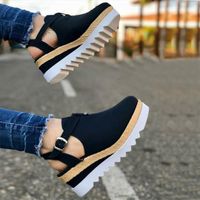 Sandals Women's 2022 Summer Vintage Baotou Wedge Shoes Woman Buckle Strap Straw Thick Bottom Flats Platform Suede ShoesSandals