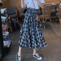 Skirts Retro Plaid Skirt Female Summer Preppy Style Student Korean A-line Asymmetrical Cupcake Ruffle Women