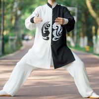 Roupas étnicas Estilo tradicional de estilo chinês linho tai chi uniforme exercício matinal exercício kungfu artes marciais asa chun mano 12439