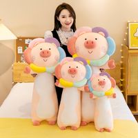 레인보우 돼지 인형 플러시 장난감 해바라기 소녀 다리 베개 베개 인형 어린이 선물 70-90cm
