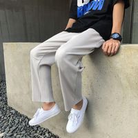 Мужские брюки Мужские штаны 2022 Корейская драпировка повседневная ледяная шелк лето Прямой широкий ног Панц