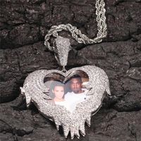 Hip Hop Takı DIY Özel Kolye Erkek Kolye Tasarımcısı Fotoğraf Çerçeve Kalp Kolye Kadın Bakır AAA Kübik Zirkonya Yuvarlak Kanat Bükümlü Halat Gümüş Altın Zincir 24inch