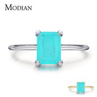 Modian Authentic 925 Sterling Silver Wedding Rings Classic Rectangle Tourmaline Paraiba Female Finger Ring For Women Charm Fine Je316l