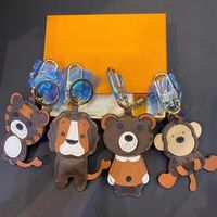 2021 Designer Lion Tiger Monkey Bear Keychain Laser Embossed Bag Pendants With Box Keychains PU Leather Animal Car Keyrings 1853239K