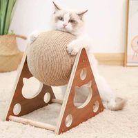 Wooden Cat Scratching Post Ball Toy Scratcher Sisal Rope s T...