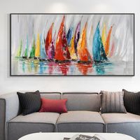 Paintings Yiqing Colorful Sailing Boat Painting 100% Hand Painted Large Size Canvas Oil Modern Wall Art For Living Room Decor