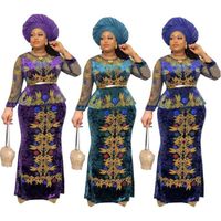 Элегантные бархатные платья для вечеринок для женщин этническая одежда африканская вышивка дасики длинное платье плюс нигерийская одежда Kaftan Макси платье