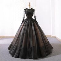 Vintage Black Nude Gothic Wedding Dresses With Long Sleeves Jewel Neck Floor Length Non White Bridal Gowns With Color Custom Made330r