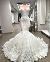 Modest Spitze Meerjungfrau Brautkleider 2022 Brautkleider Applikationen Dubai Perlen Custom Made Robe de Mariee